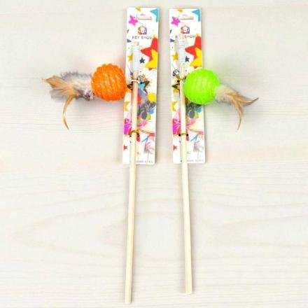 Varita para Gato con Punta de Pelota y Plumas